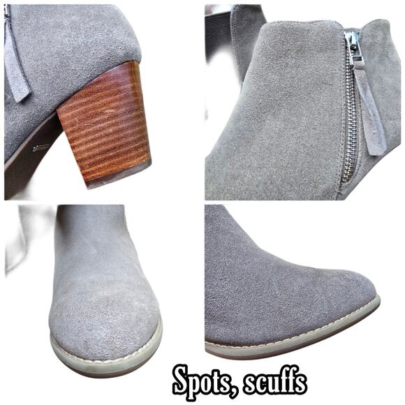 Vionic Size 10 Ankle Boots Suede Leather Heeled Bootie Taupe Sterling Side Zip - Picture 7 of 13